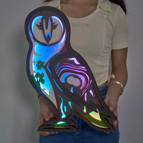 Owl Wooden Carving Gift, Suitable For Bedroom, Bedside, Desk, Exquisite Night Light
